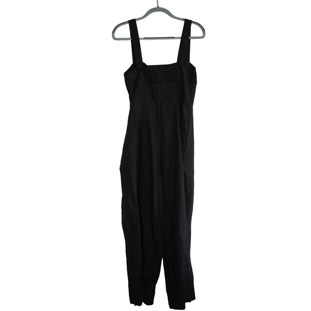 Madewell Size 8 Black Linen Blend Wide Leg Jumpsuit Square Neck Smocked Back NEW - Picture 6 of 8